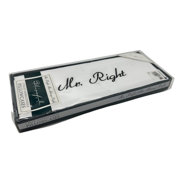 Other - Blissful Living Mr. Right Mrs. Always Right Embroidered Pillowcase Set White